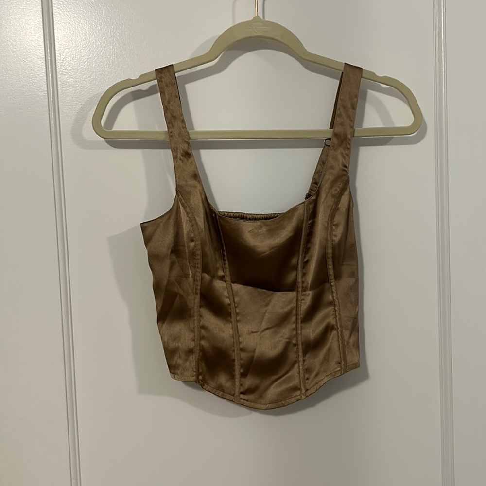 Hollister Brown Satin Bustier Corset Top Size Extra Small